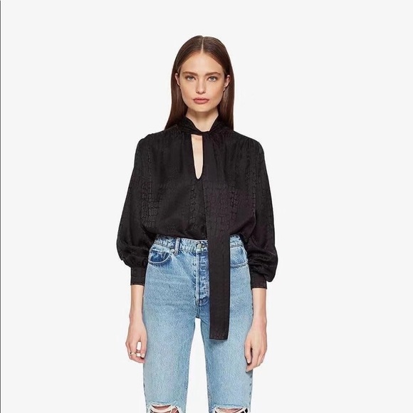 NWT $315 Anine Bing Black Delilah Silk Jacquard Blouse Top - Picture 2 of 7